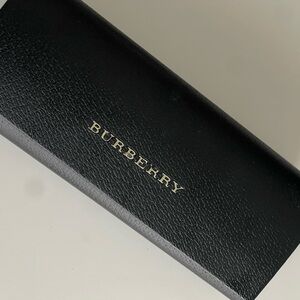 Burberry Black Leather Eyeglasses Case Hard Shell Brown Suede Lined